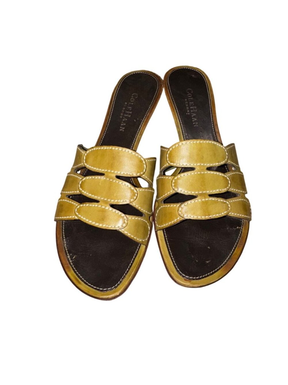 Cole Haan Resort Olive Green Leather Heeled Narrow Sandals Womens 7.5 AA Slip On - Picture 7 of 7